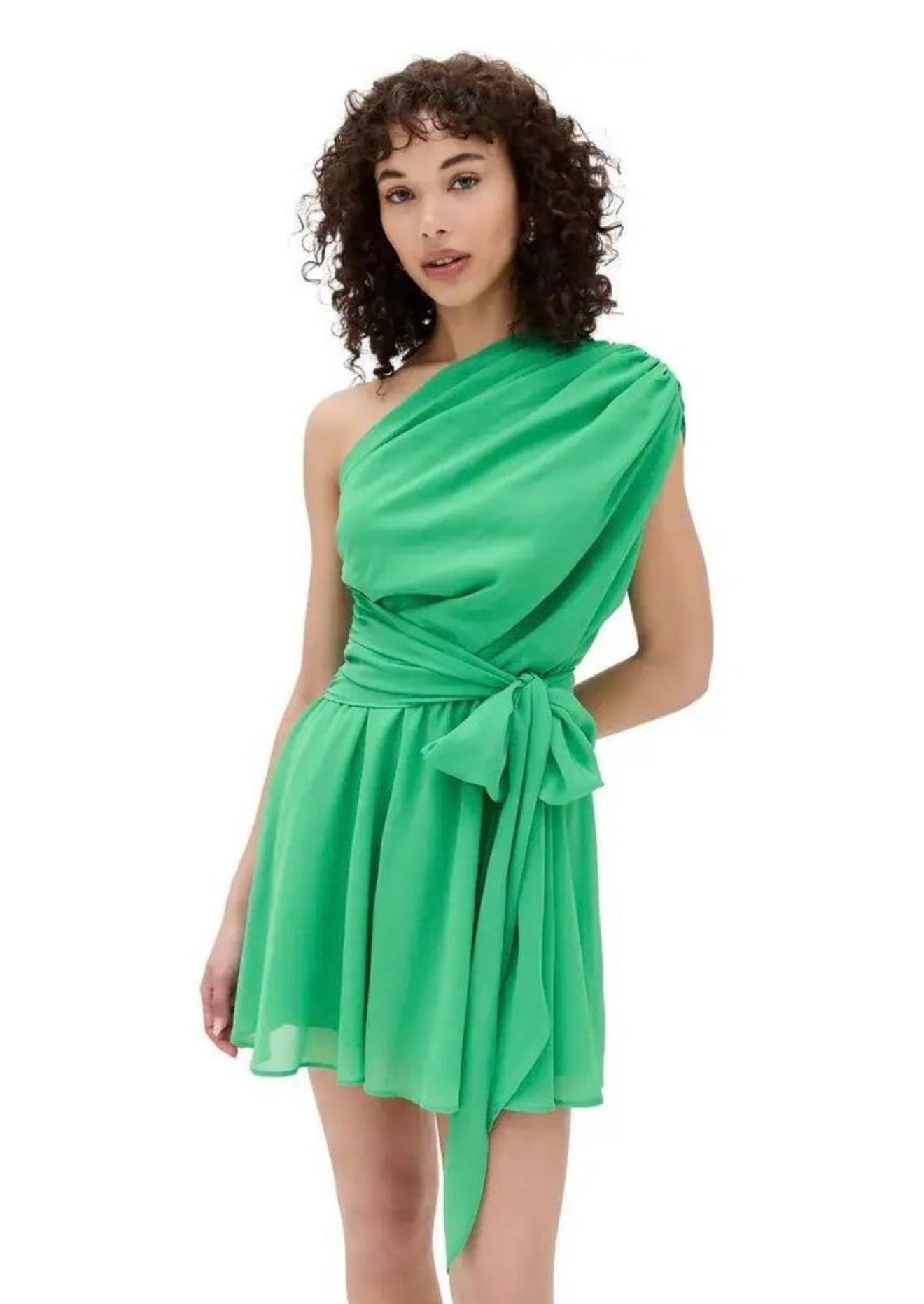 Amanda Uprichard Galleria Mini Dress Green Mantis One Shoulder Size Small $246