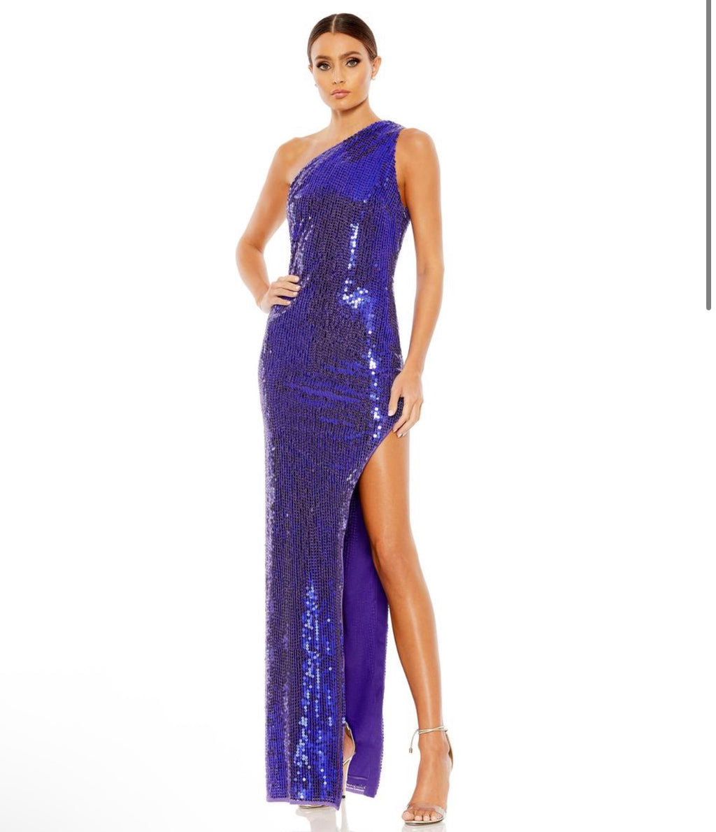 Mac Duggal Violet Sequined One Shoulder Asymmetrical Hem Gown Size 6 $398 10905