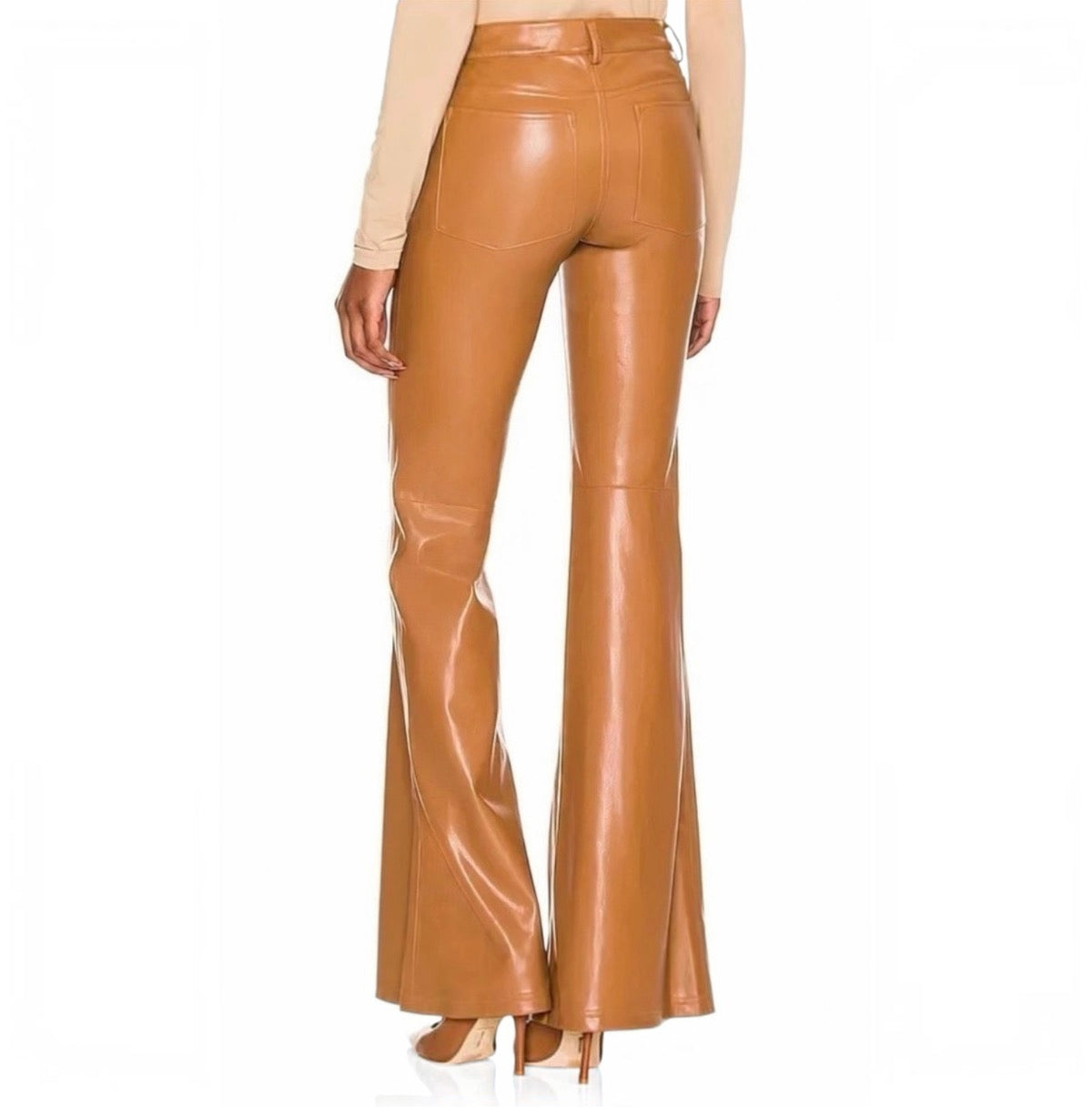 ALICE + OLIVIA
Marshall Vegan Leather High-Rise Bell-Bottom Pants in Camel Sz 0