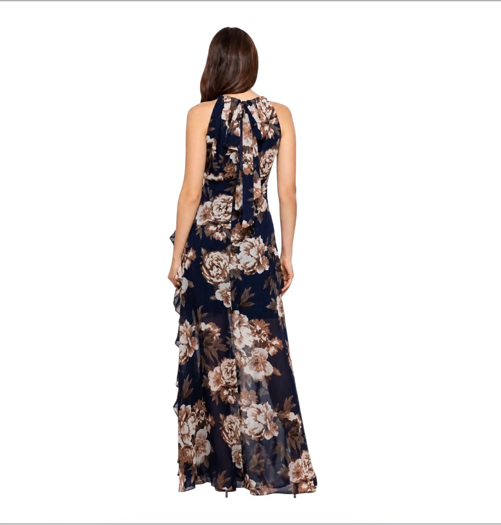B&A by Betsy & Adam Petite Floral Chiffon Ruffle Gown Size 4P