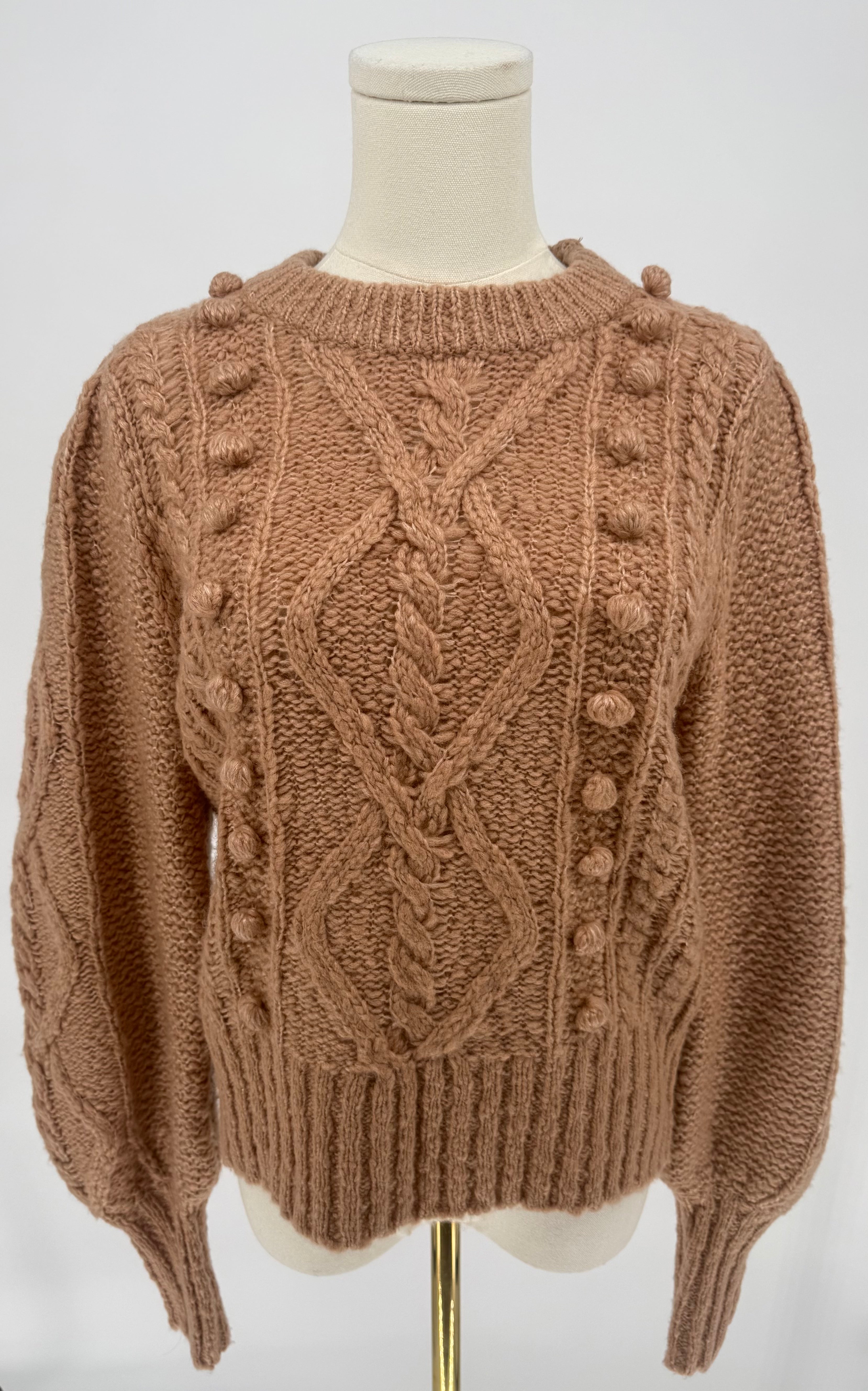 Joie Bia Cable-Knit Puff-Sleeve Sweater in Ginger Sz Small $348