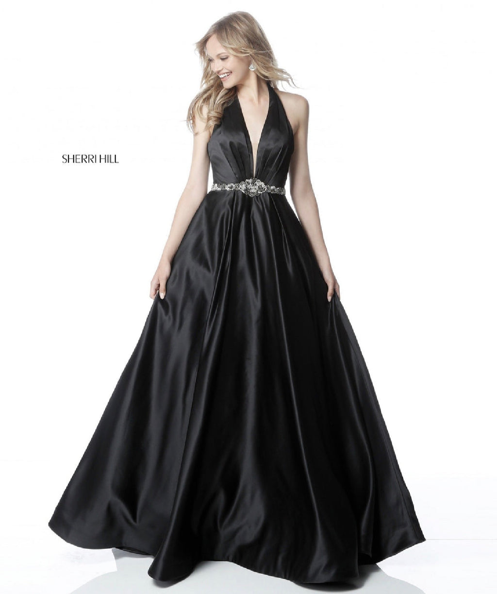 Sherri Hill 51588 Black Halter Ball Gown Beaded Waist Dress Size 4
$598