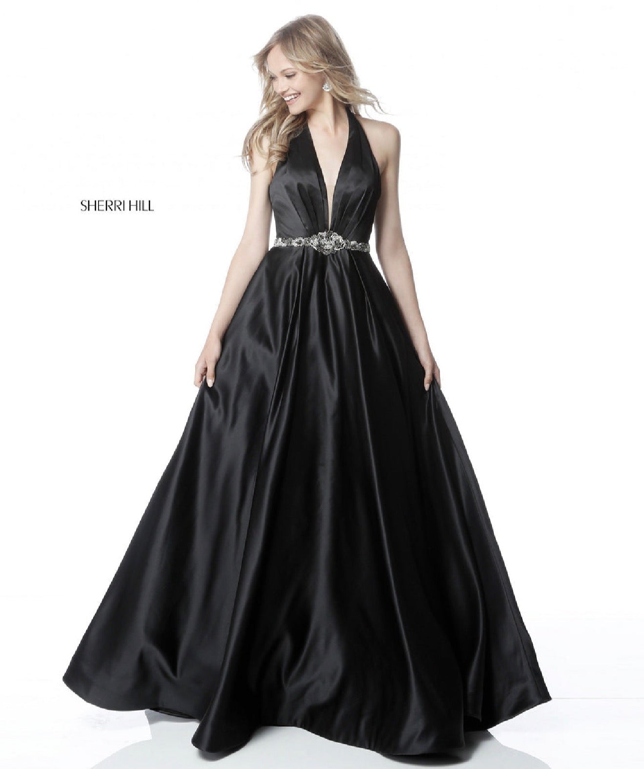 Sherri Hill 51588 Black Halter Ball Gown Beaded Waist Dress Size 4
$598