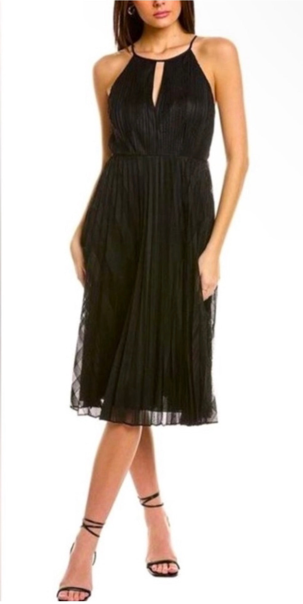 NWT Theory Pleated Lace Halter Midi Dress in Black Size 4 $595
