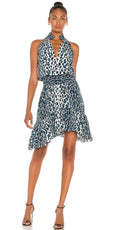 A.L.C. Cody Silk Leopard-Print Smocked Blue Leopard Dress Sz 0 $495