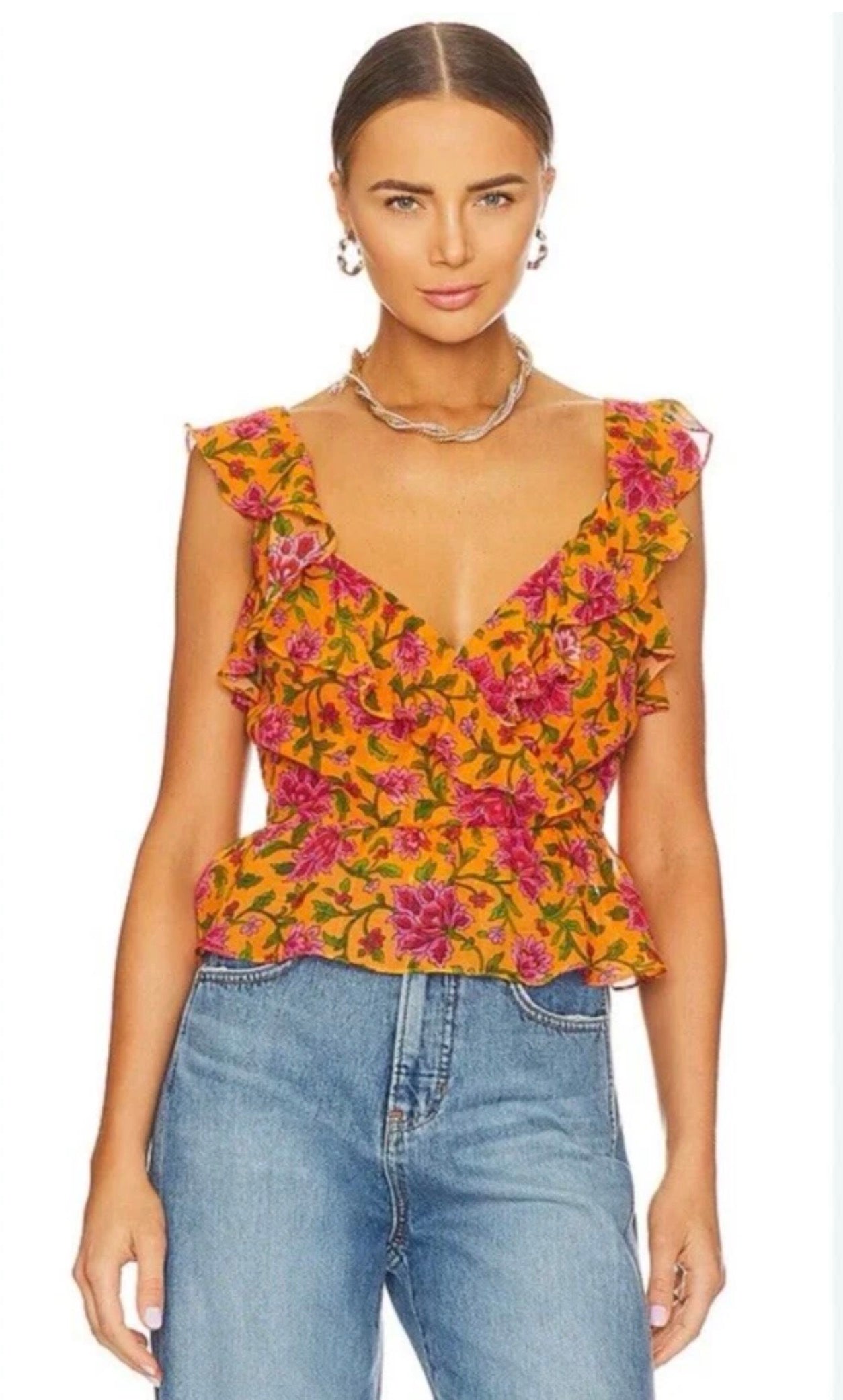 Veronica Beard Randa Ruffle Floral Silk top sz 0 $378