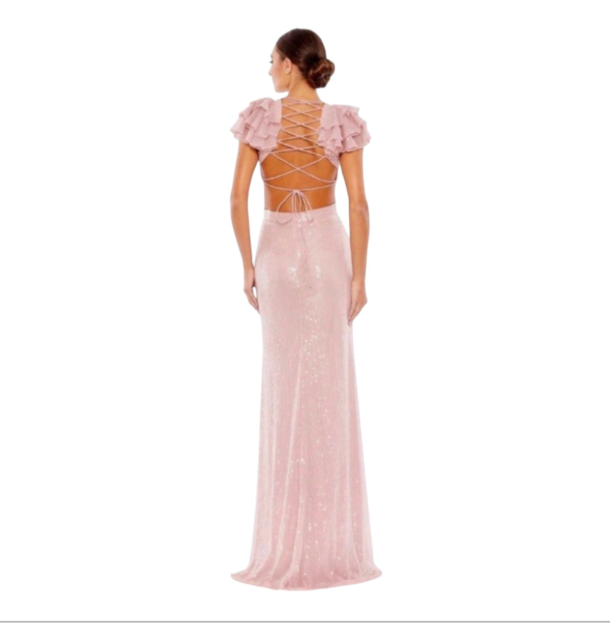 Mac Duggal 10829 Sequined Cut Out Lace Back Gown Rose Pink Sz 2