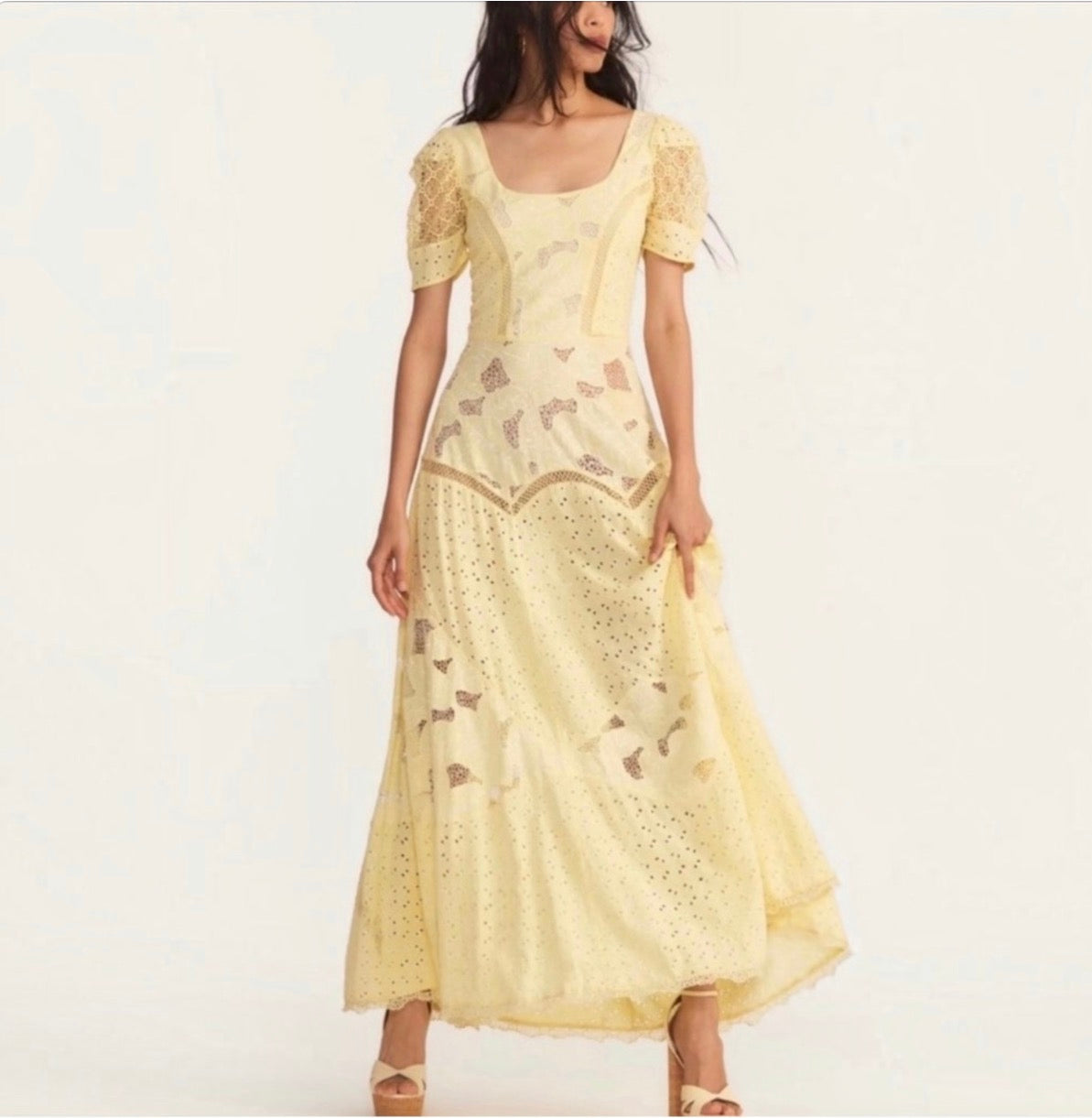 LoveShackFancy Nella Eyelet
Patchwork Maxi Dress Sz 2