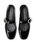 Stuart Weitzman Loralei Crystal Black Patent Mary Jane Flats Size 7.5