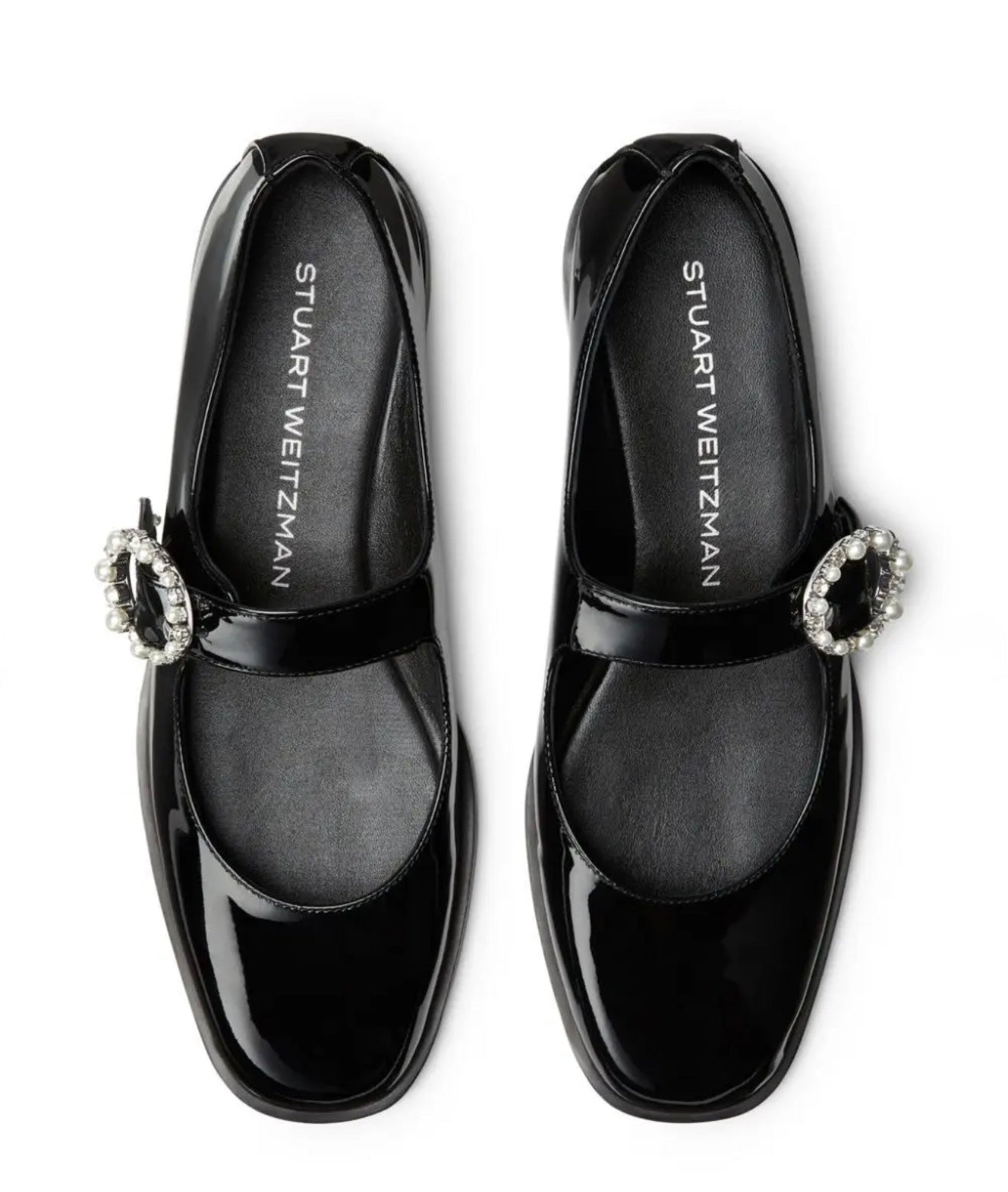 Stuart Weitzman Loralei Crystal Black Patent Mary Jane Flats Size 7.5