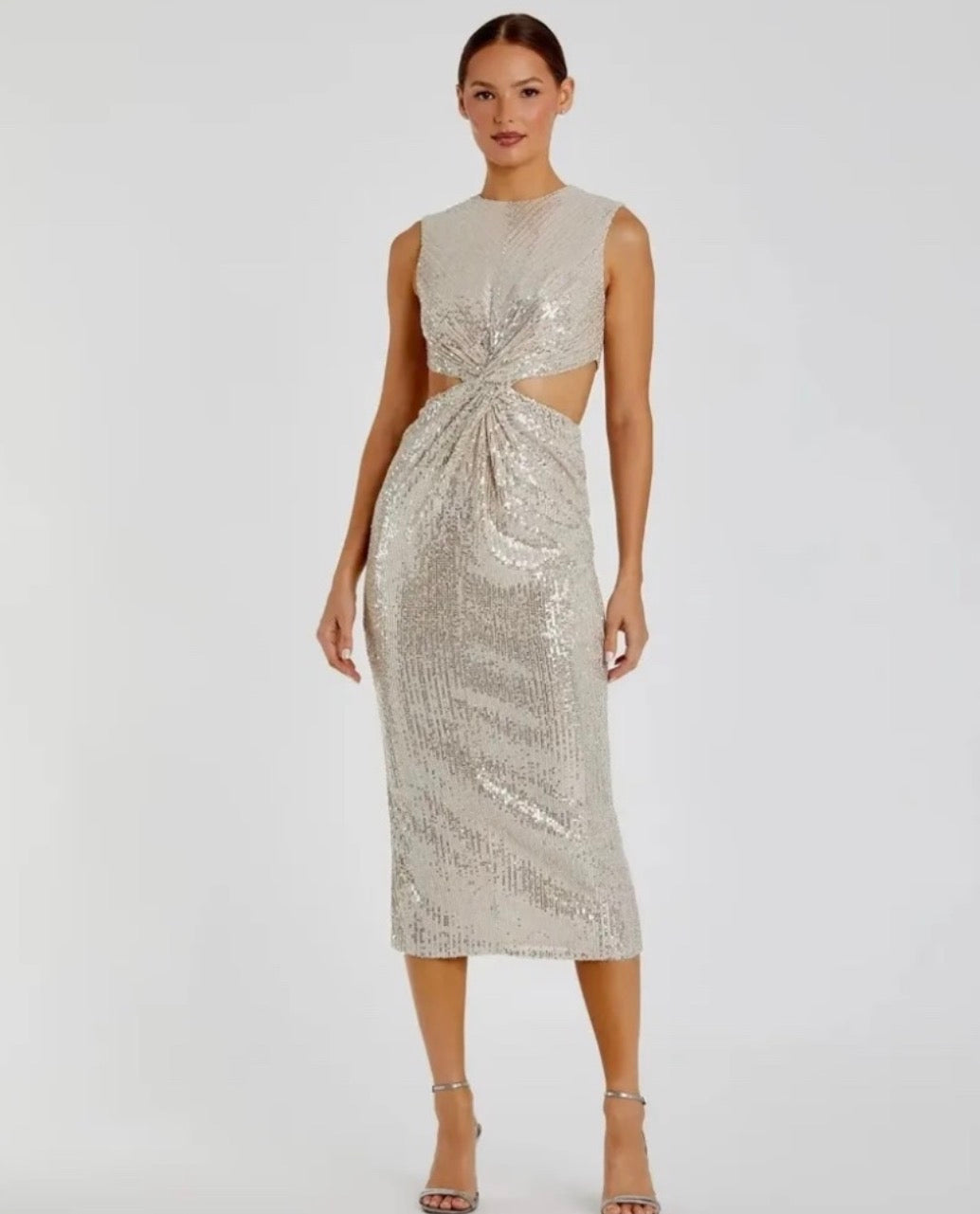 Ieena Mac Duggal Nude Sequin Cutout
Dress Style 27022  $298