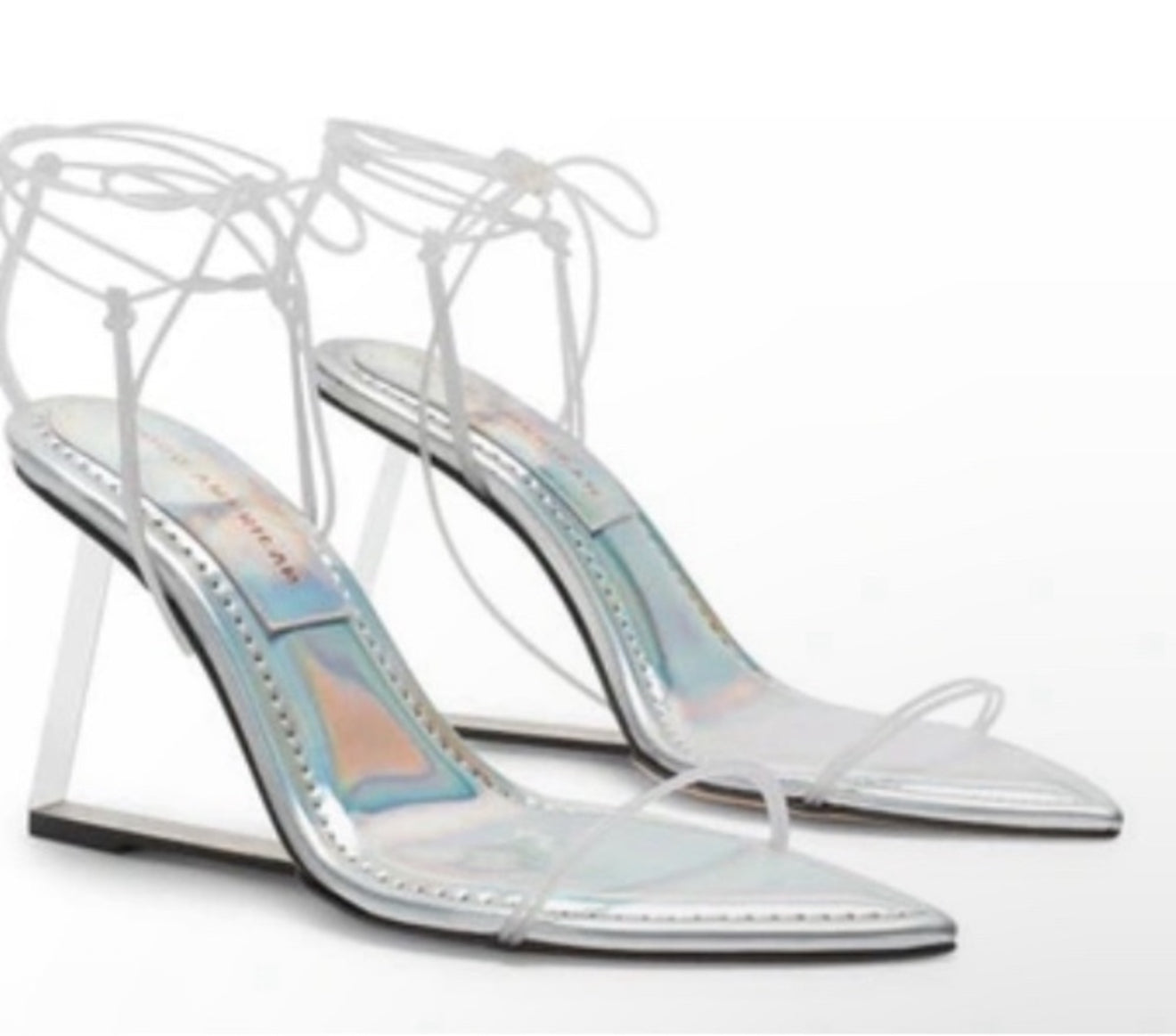 NIB Good American Cinder-F*cking Rella Wedge Sandal Shoes in Silver $195
