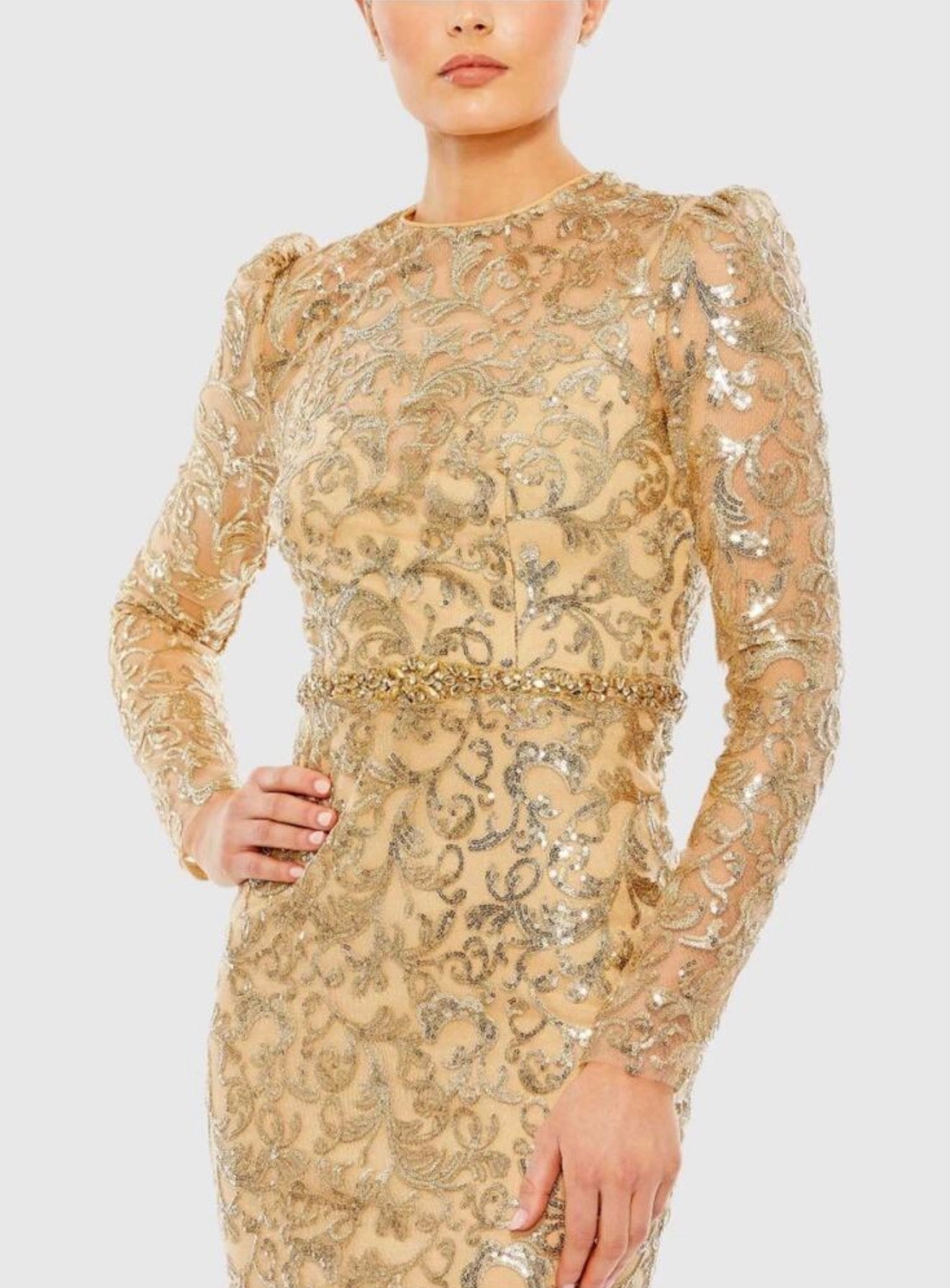 Mac Duggal 68011 Gold Embellished High Neck Gown Size 4 $698