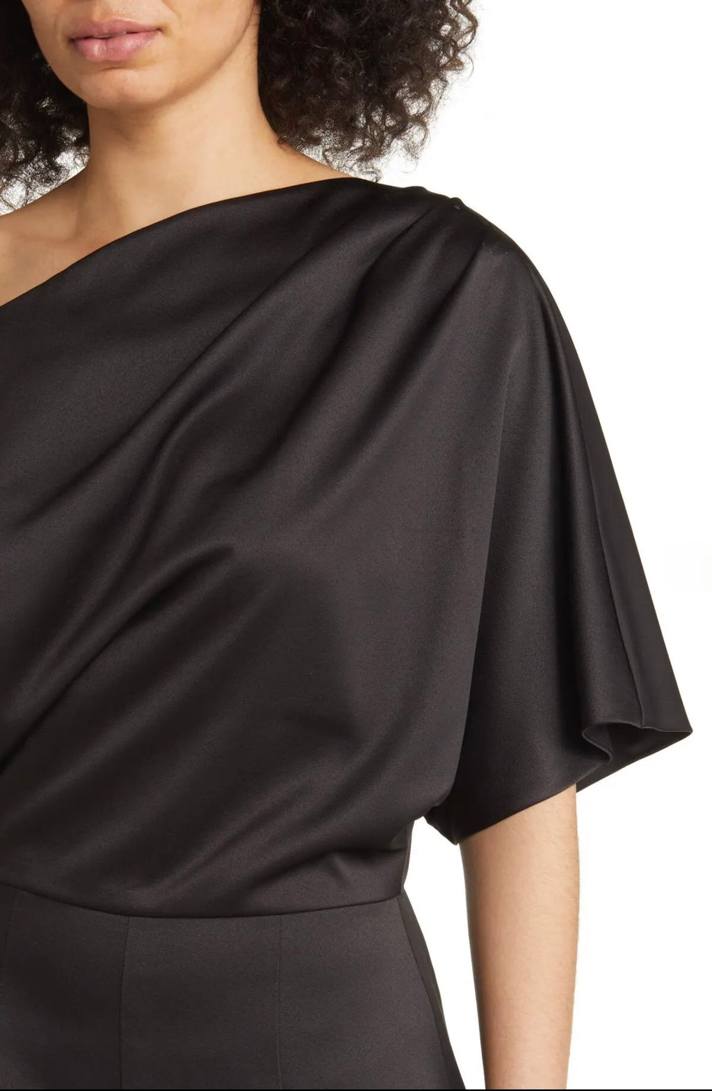 Elliatt Amari Off Shoulder Wide Leg Satin Jumpsuit Black Size Large $220
