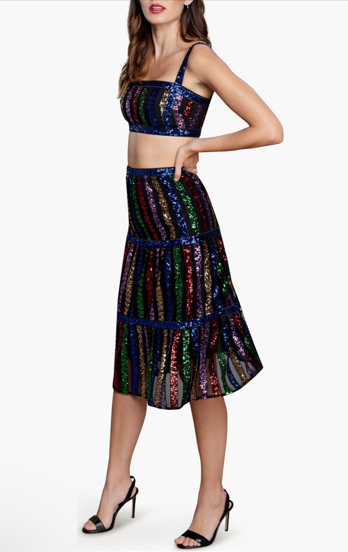 DRESS THE POPULATION
Diaz Sequin Crop Tank & Skirt XXS 
$348