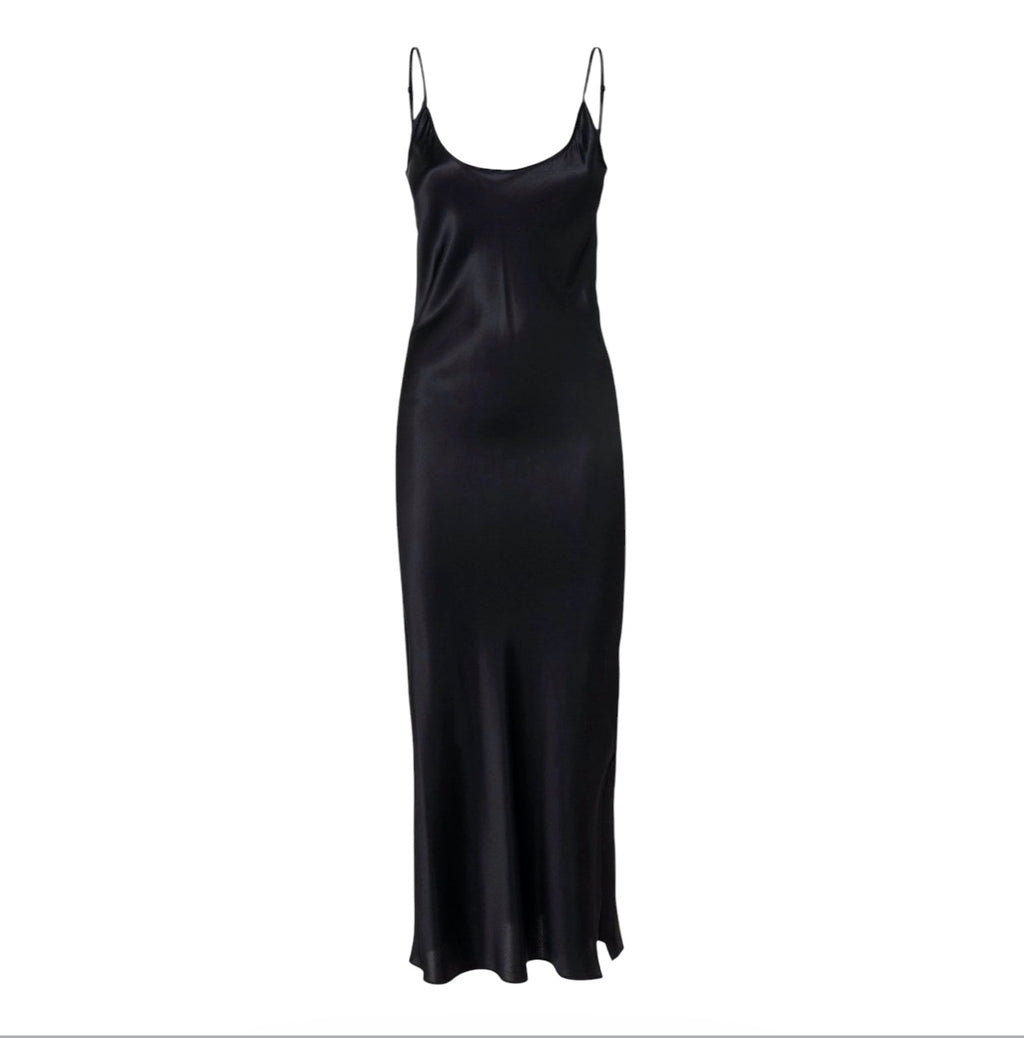 MOTHER OF ALL Kelly Stretch Silk Slipdress In Black