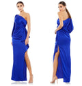 Mac Duggal One Shoulder Bishop Sleeve Gown in Sapphire Size 2 NWT 55398 $398