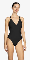 New! Robin Piccone Margot Lace-Up Back One-Piece Swimsuit Black Sz 8 $168