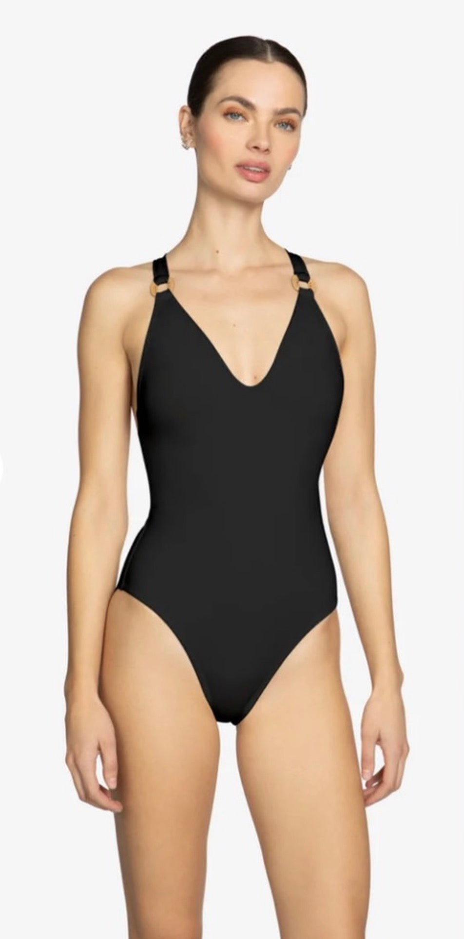 New! Robin Piccone Margot Lace-Up Back One-Piece Swimsuit Black Sz 8 $168