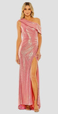 Mac Duggal Metallic Pink Off The Shoulder Ruched
Waist Slit Gown 27152 Sz 0 $498 coral