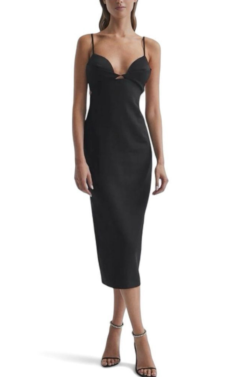Reiss Rochelle Strappy Midi Dress in Black Sz 2