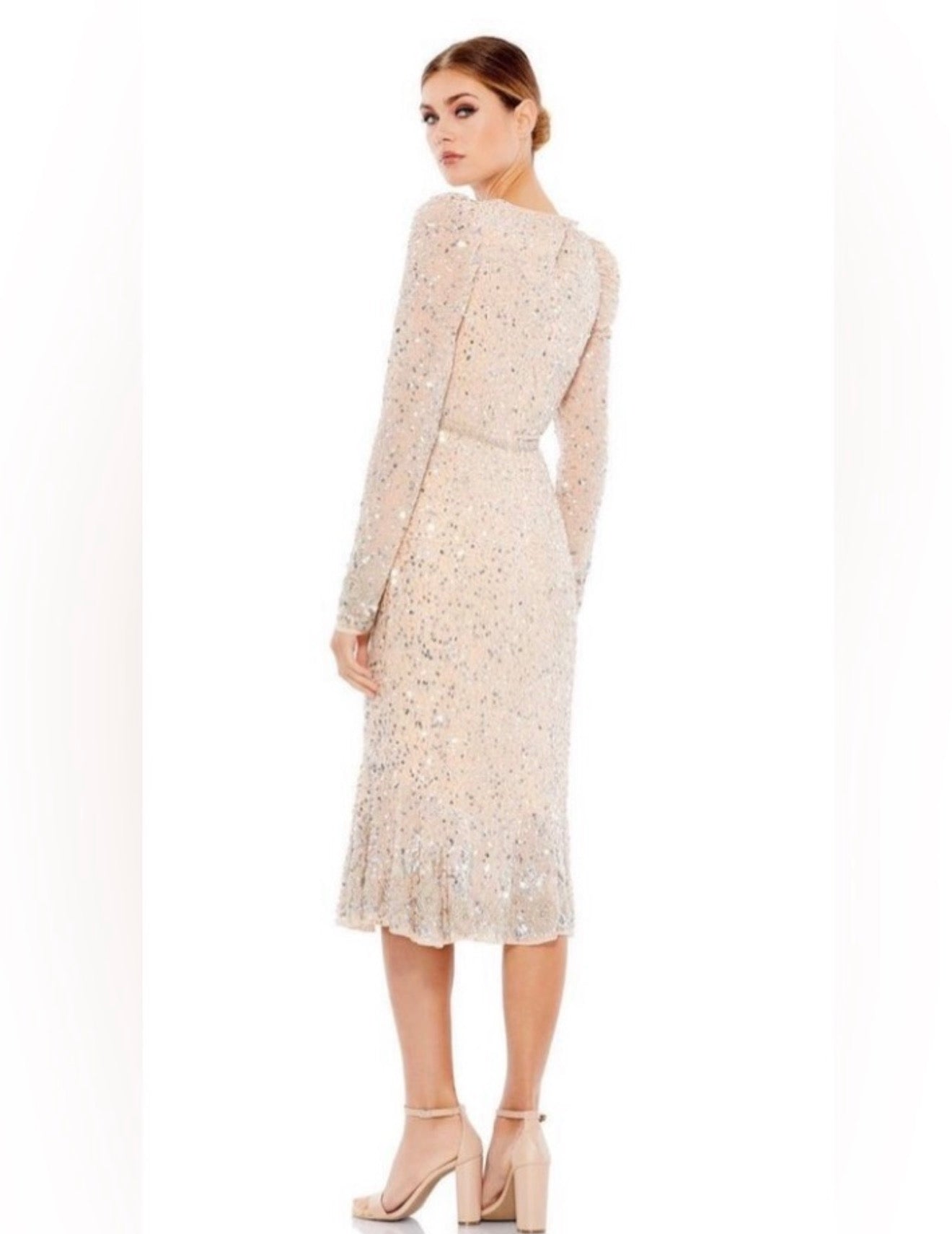 Mac Duggal Sequin Dress with Embellished Hemline and Belt 10740 Sz 12 $498