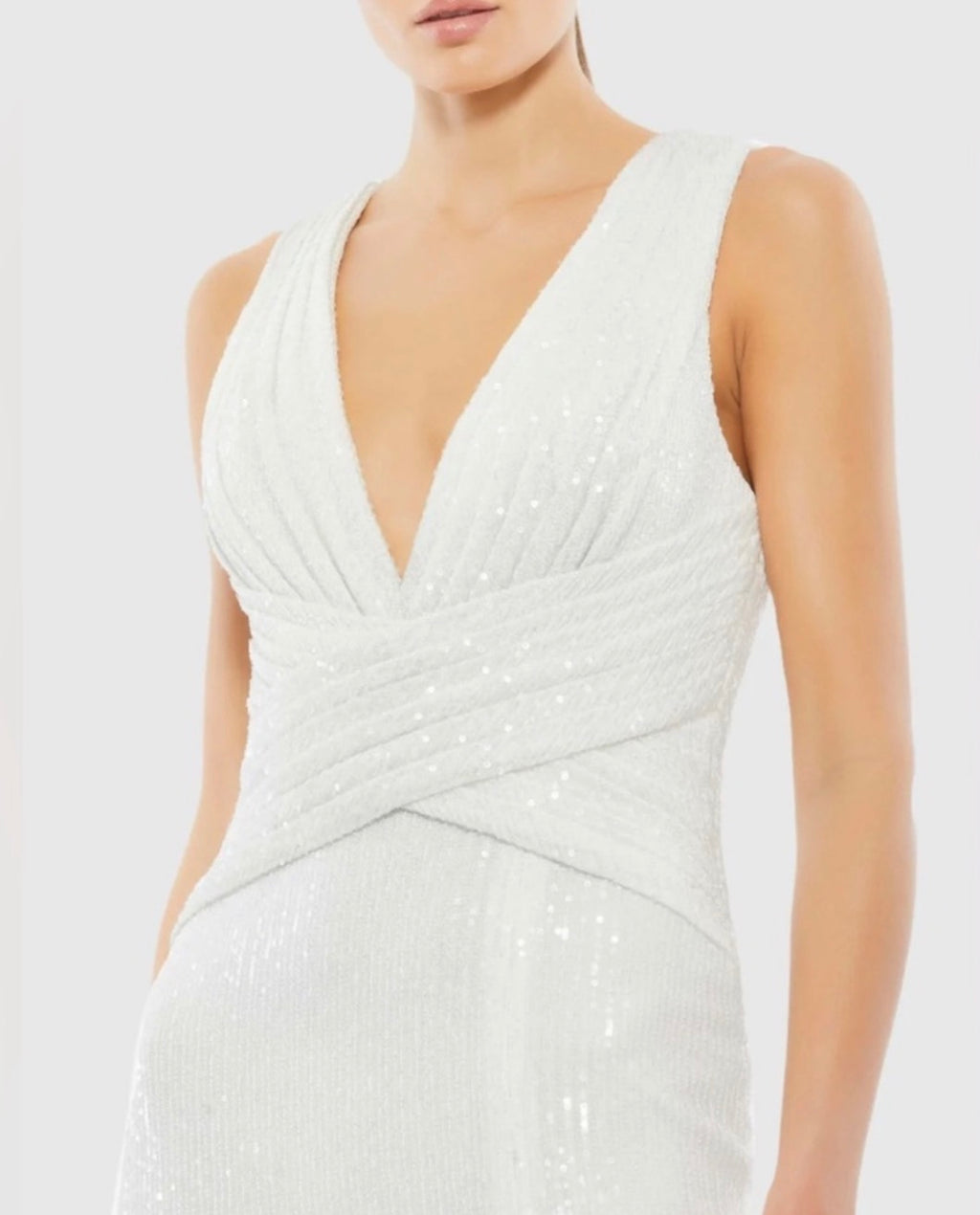 Mac Duggal Ieena White Sequin Wrap Waist Gown Size 4 26598