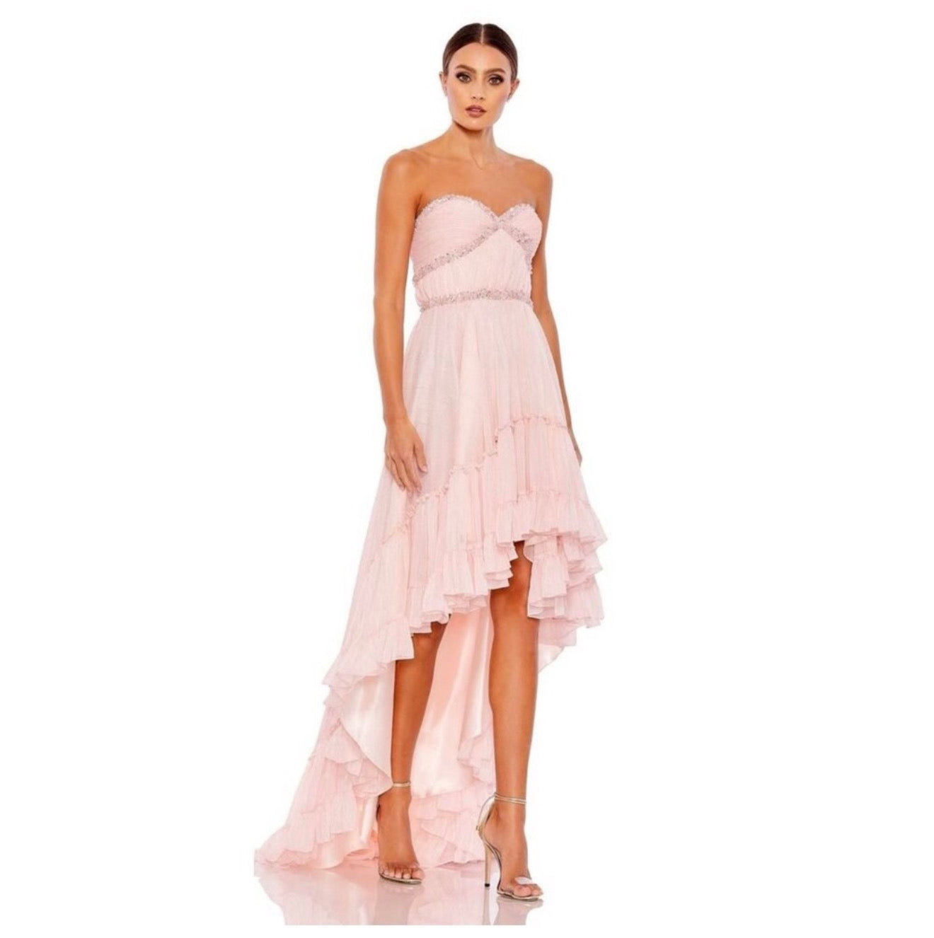 Mac Duggal 68096 Pink Strapless High Low Gown Sz 6 $498