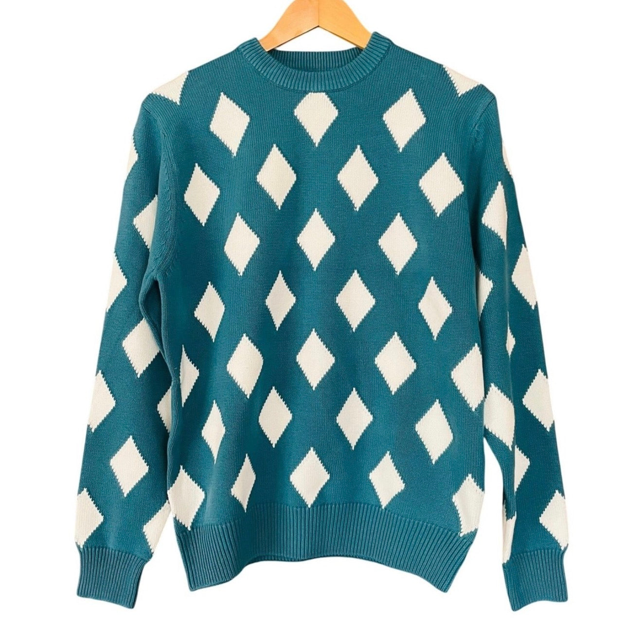 Bogey Boys Rhombus Sweater Golf Crewneck 100% Cotton Teal Blue Sz Large $120
