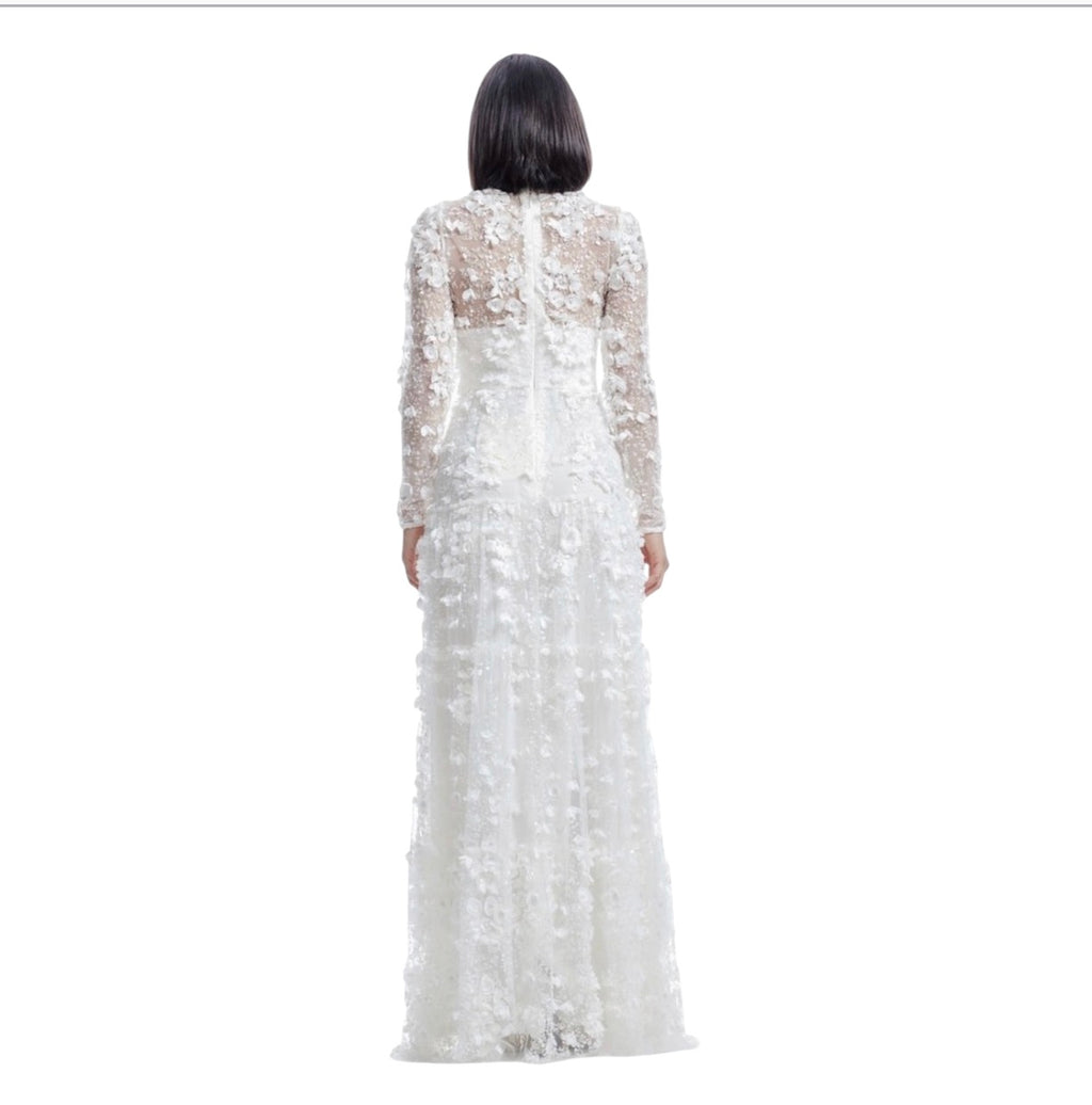 Dress the Population Angelina White 3D Floral Pearl Gown XS