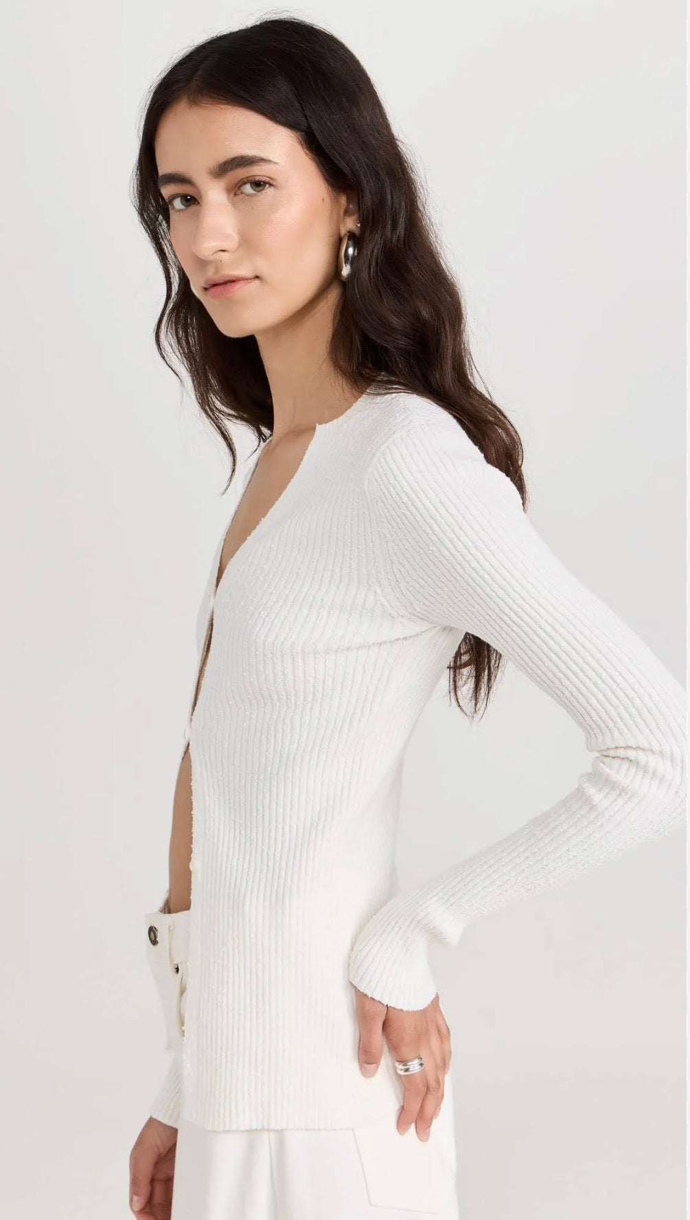 A.L.C. Miller Rib Knit Cardigan White Button Front V-Neck Sweater Small $395