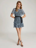 Reiss Dani Floral Flippy Ruffle Mini Dress Blue Size 2 $345