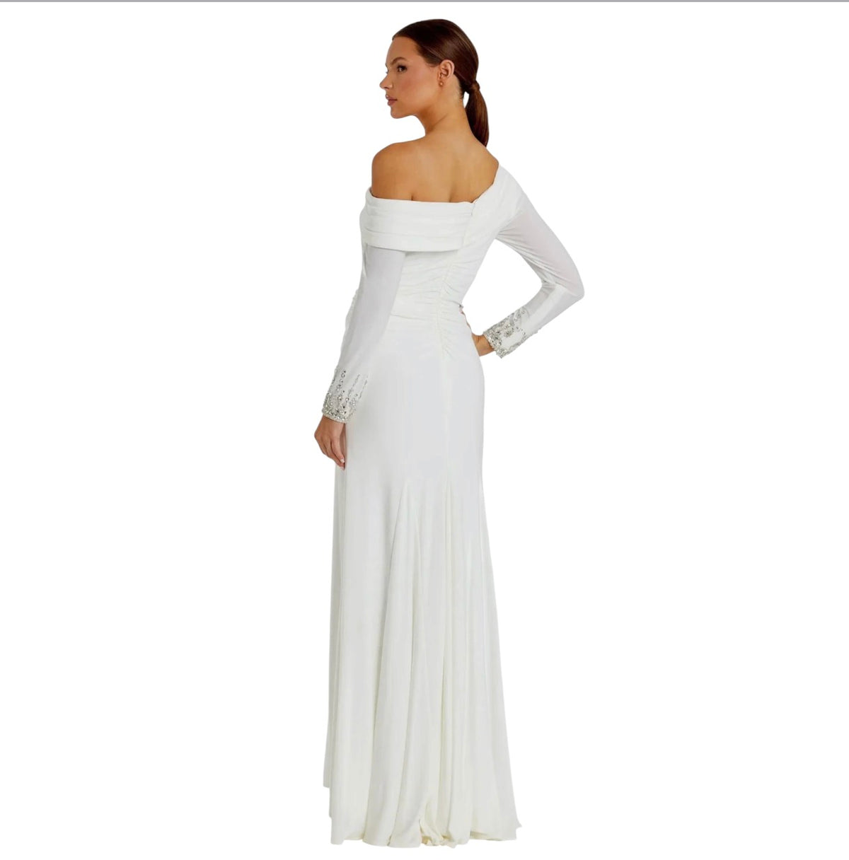 MAC DUGGAL 12231 Off-Shoulder Jeweled Cuff Gown White Size 0 Style