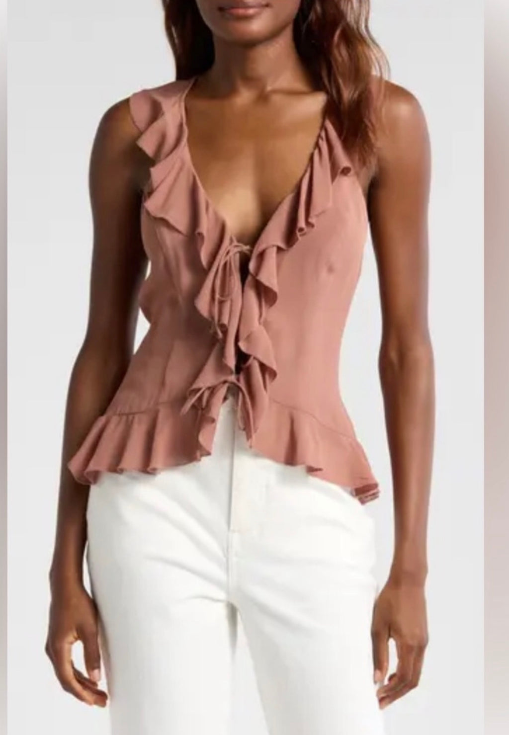 Reformation Paulette Ruffle Tie Front Tank Mink Sz 8