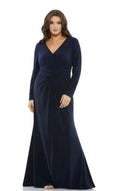 MAC DUGGAL 49504 Front Twist Long Sleeve V-Neck Gown (Plus) Midnight Blue Sz 14W $398