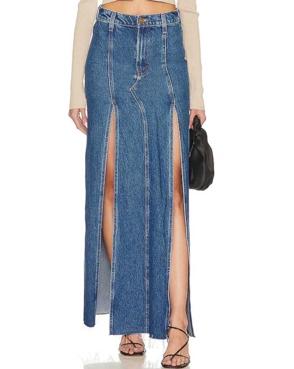 MOTHER SNACKS! Lickity Split Fray Denim Maxi Skirt Size 28 $298