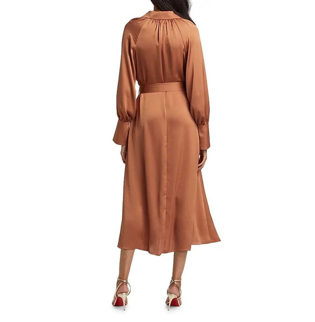 Ramy Brook Cecilia Belted Midi Dress in Sadle Sz XS $585