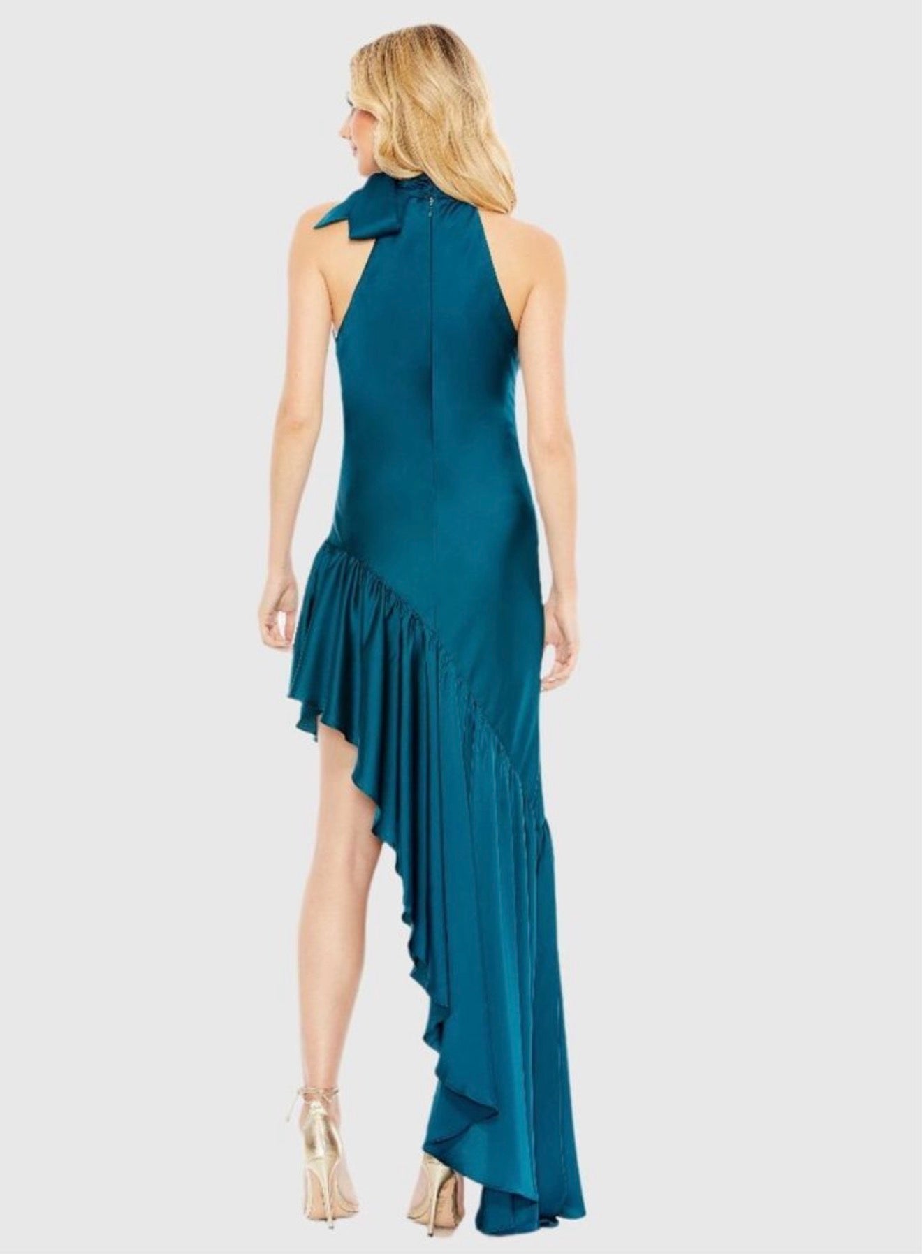 Mac Duggal Teal Halter Neck Asymmetric Ruffle Dress Size 4 Style 68324 $398
