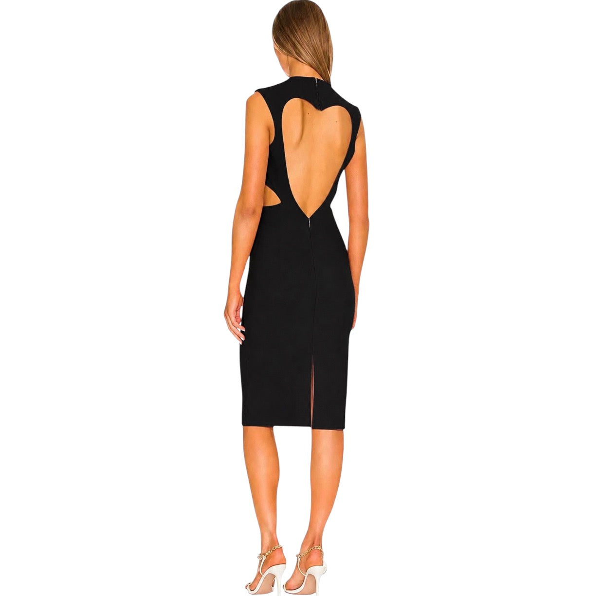 MOTHER OF ALL Lilian Heart Dress Black Cutout Midi Dress Sz Medium
