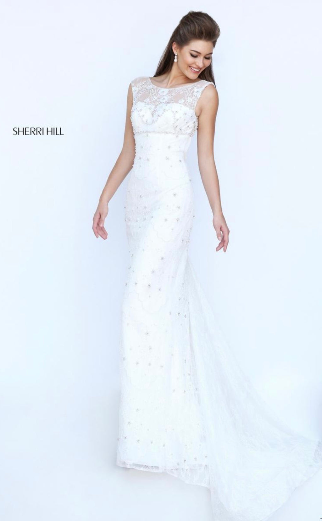Sherri Hill Style 50069 Ivory Lace Mermaid Bridal Gown Size 2