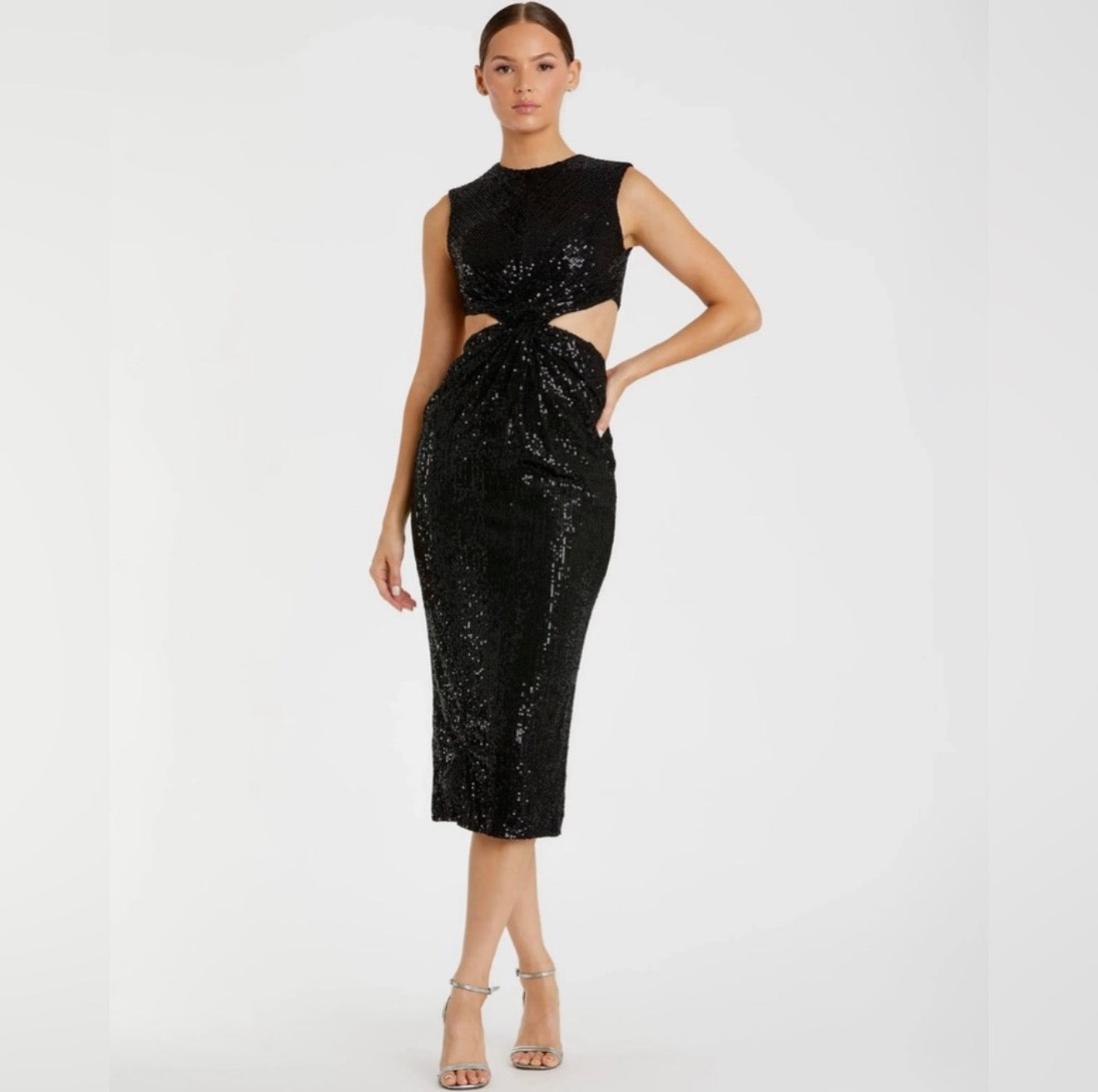 Ieena Mac Duggal Black Sequin Cutout Dress Style 27022 Sz 6 $298