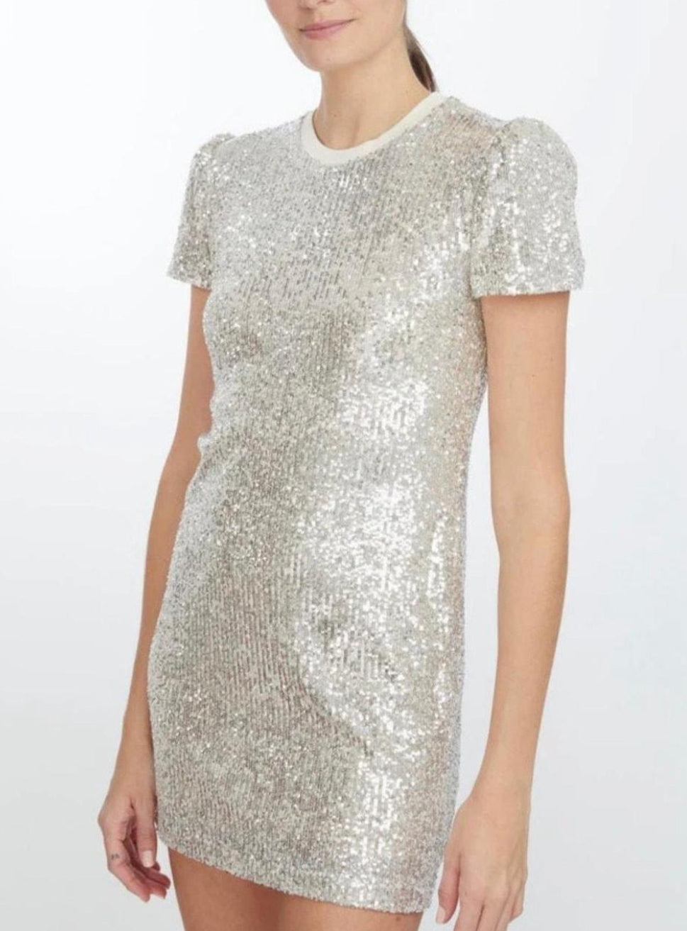 Generation Love Donna Sequin Puff Sleeve Mini Dress in ARGENTO Sz Small