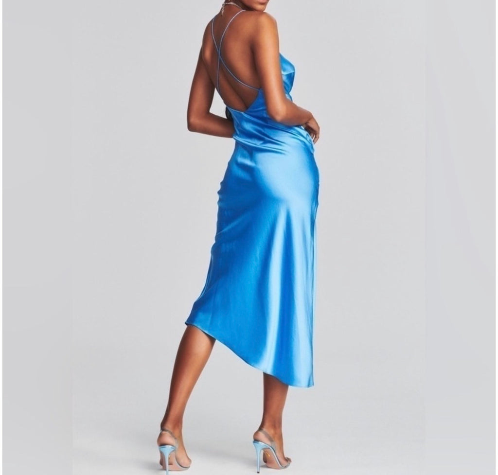 Ser.o.ya Emma Silk Midi Dress in Marina Large $398