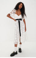 For Love & Lemons Marlene Heart Embroidery Puff Sleeve White Midi
Dress Size Small $349