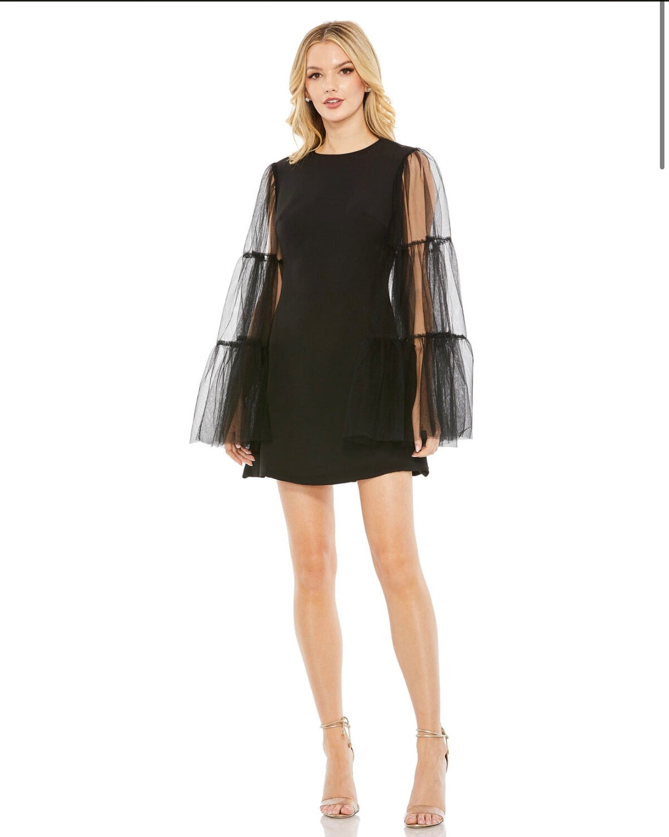 leena for Mac Duggal 49612 Black High Neck Flared Sleeve Mini Dress Sz 6 $358