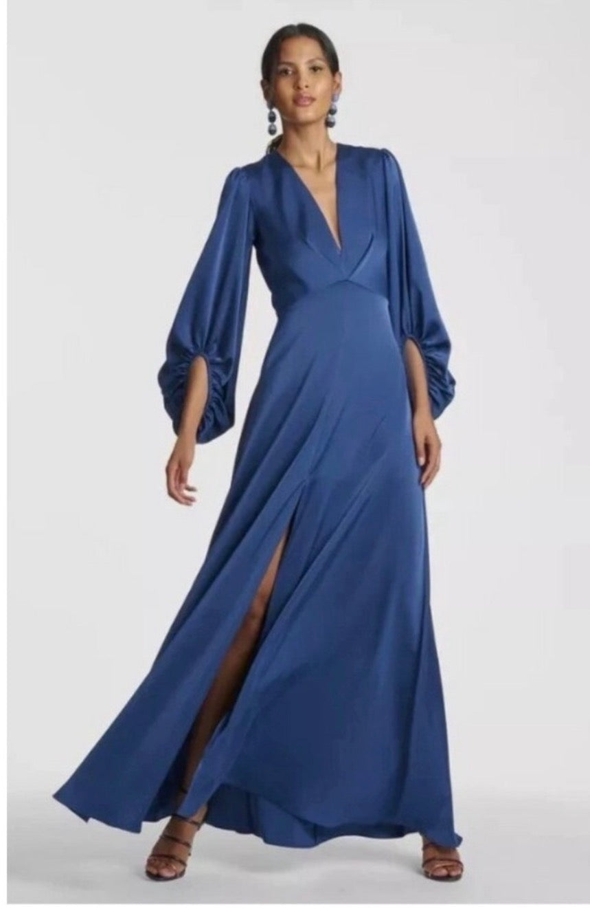 Sachin & Babi Jenny Satin Crepe Gown in Washed Indigo Size 10 $795