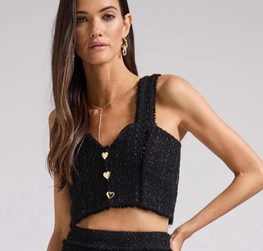 Generation Love Mina Cropped Tweed Top in Black Sz XS