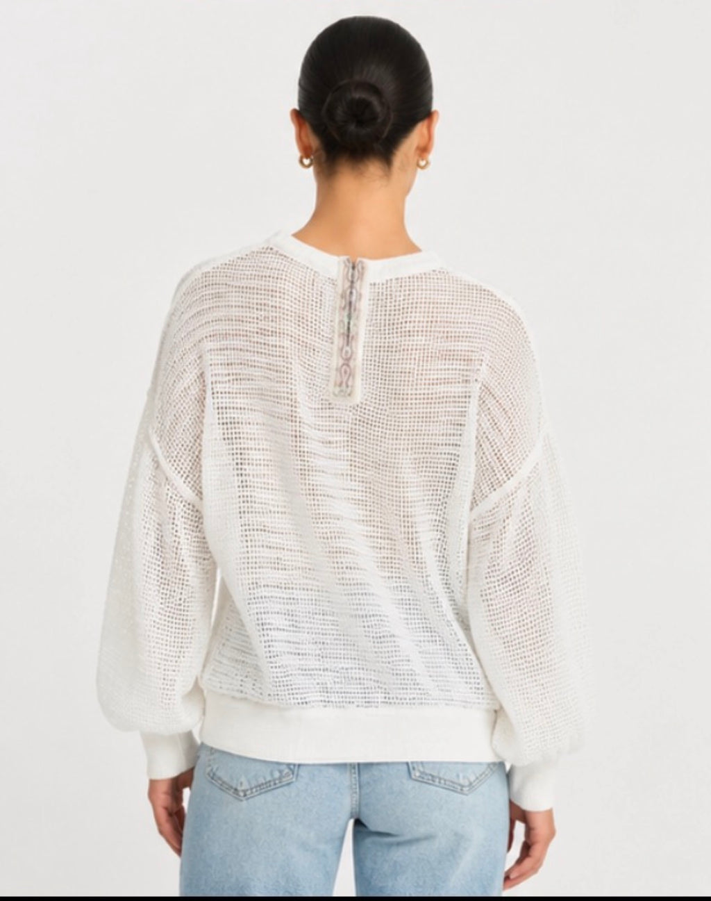 POL Oversized Open Knit Mesh Sweater Ivory Boho Beachy Pullover Sz Small