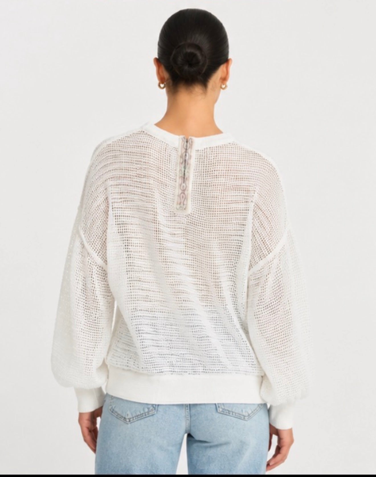 POL Oversized Open Knit Mesh Sweater Ivory Boho Beachy Pullover Sz Small