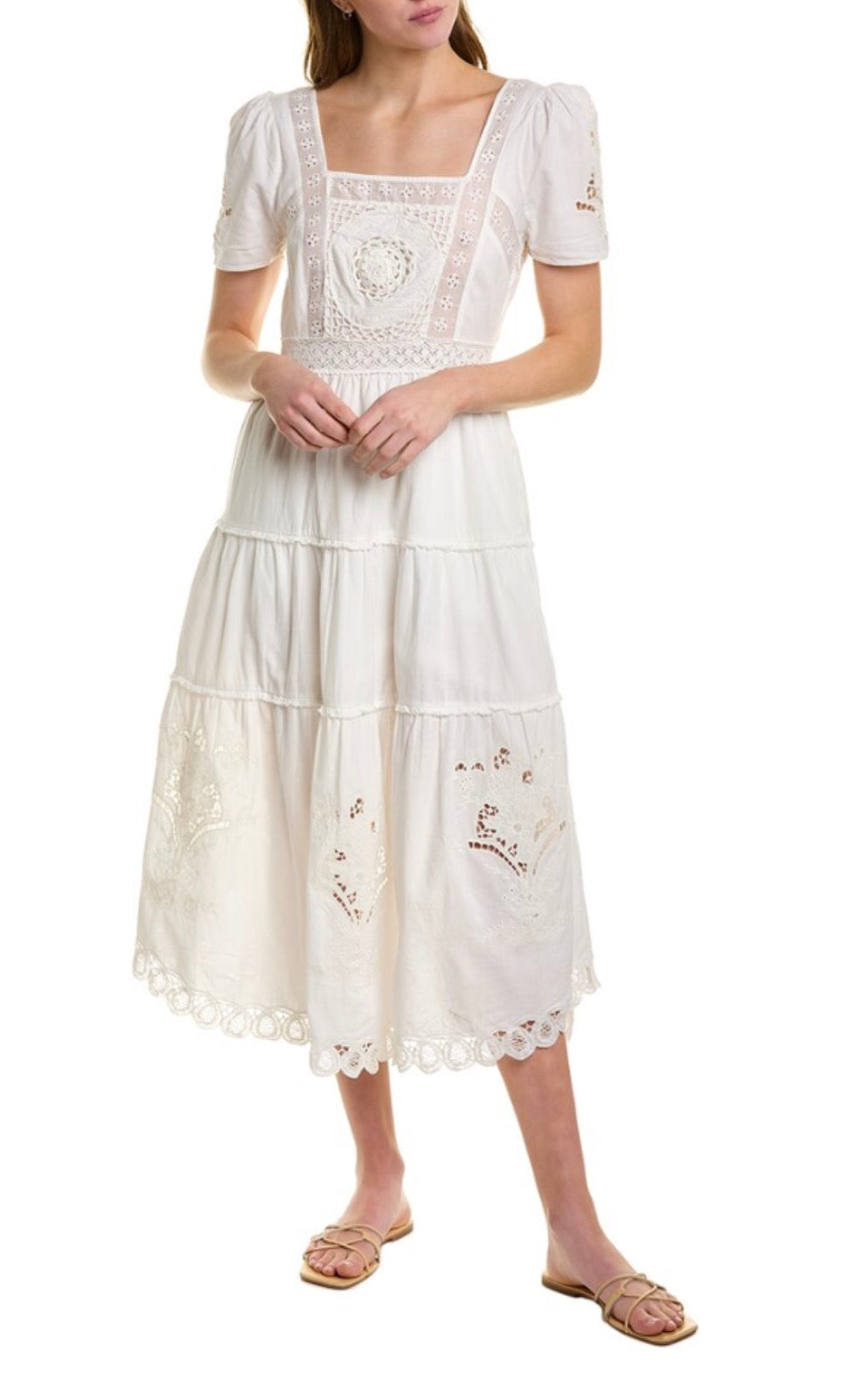 LoveShackFancy Prairie Midi Dress in True White Sz 0 $695